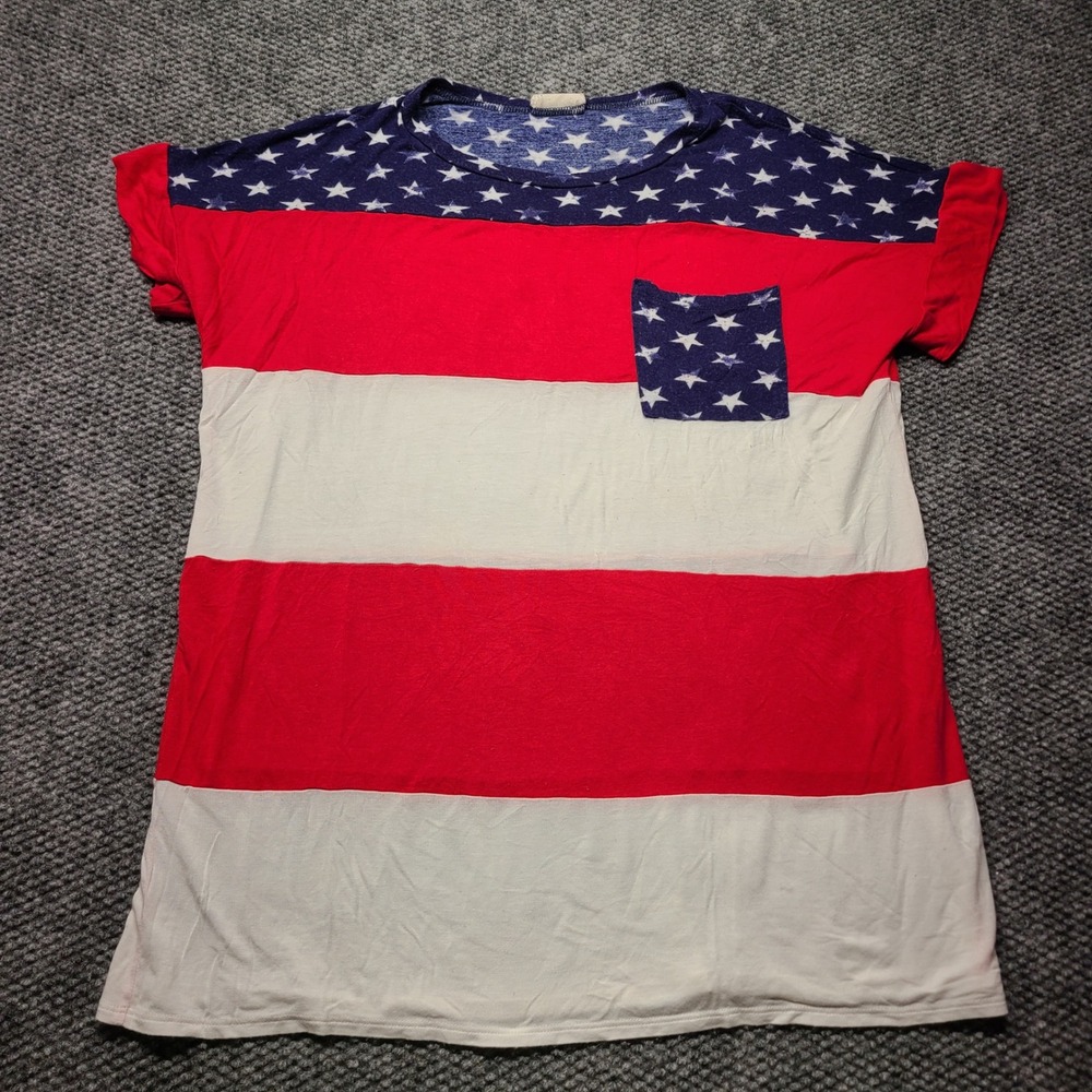 Twenty Second American Flag Stars Stripes Pocket T-Shirt Red White Blue Large